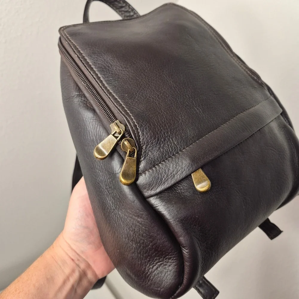 Le Donne Leather U-Zip Backpack Dark Brown Mini Sling Bag Made in Colombia Brass